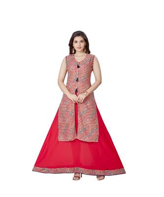 pretty women Red Modal 3/4th Sleeves Printed Women's Kurti 1