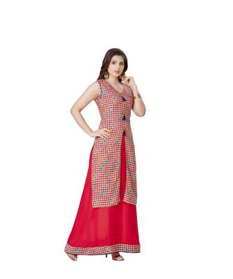 pretty women Red Modal 3/4th Sleeves Printed Women's Kurti 3
