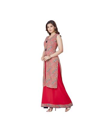 pretty women Red Modal 3/4th Sleeves Printed Women's Kurti 4