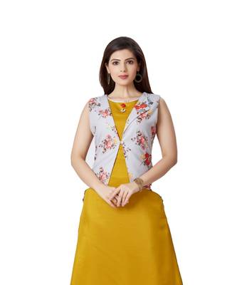 pretty women Yellow Linen 3/4th Sleeves Striped Print Women's Kurti 1