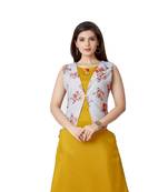 pretty women Yellow Linen 3/4th Sleeves Striped Print Women's Kurti
