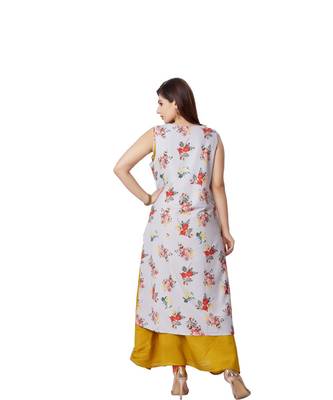 pretty women Yellow Linen 3/4th Sleeves Striped Print Women's Kurti 2
