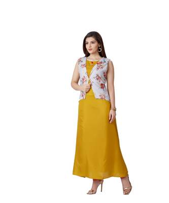pretty women Yellow Linen 3/4th Sleeves Striped Print Women's Kurti 4