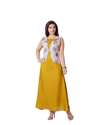 pretty women Yellow Linen 3/4th Sleeves Striped Print Women's Kurti 5