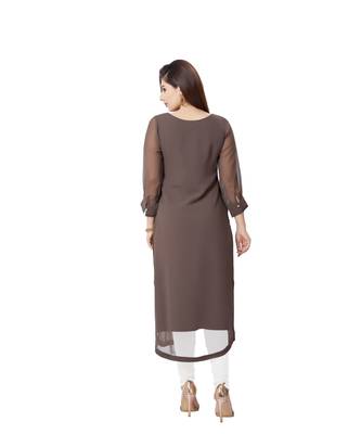pretty women Brown Georgette 3/4th Sleeves Embroidered Women's kurta 2