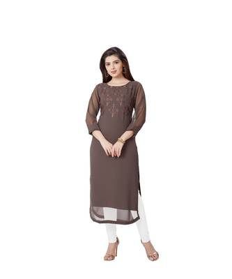 pretty women Brown Georgette 3/4th Sleeves Embroidered Women's kurta 5