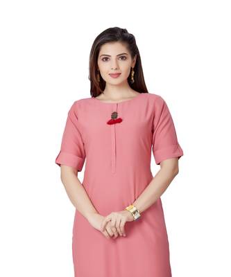 pretty women Peach Viscose Half Sleeves Solid Women's kurta 1