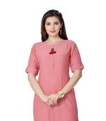 pretty women Peach Viscose Half Sleeves Solid Women's kurta