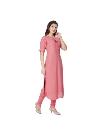 pretty women Peach Viscose Half Sleeves Solid Women's kurta 3
