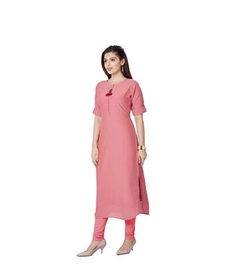 pretty women Peach Viscose Half Sleeves Solid Women's kurta 4