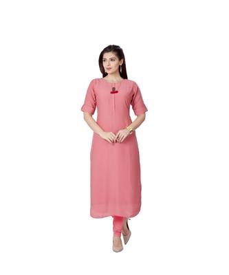 pretty women Peach Viscose Half Sleeves Solid Women's kurta 5