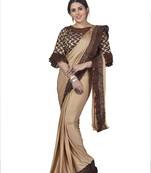Beige brasso lycra saree with blouse
