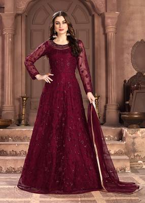 Maroon embroidered net salwar 1