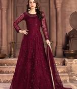 Maroon embroidered net salwar