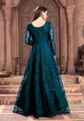 Dark-teal embroidered net salwar 2