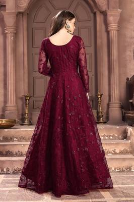 Maroon embroidered net salwar 2