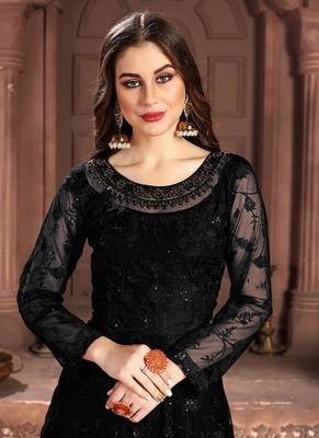 Black embroidered net salwar 3
