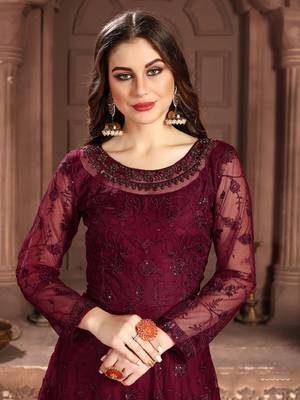 Maroon embroidered net salwar 3