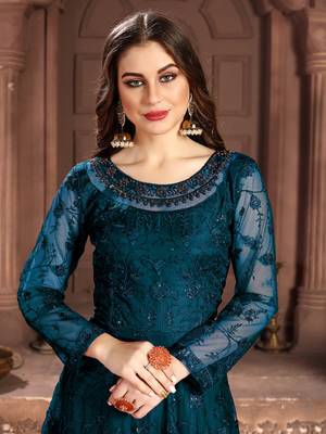 Dark-teal embroidered net salwar 3