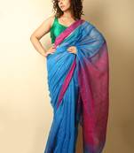 Cobalt blue  woven blended cotton saree with blouse