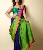 Light green woven blended cotton saree with blouse