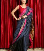 Grey woven blended cotton saree with blouse