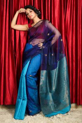 Sky blue  woven pure matka silk
 saree with blouse 1