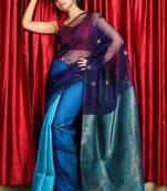 Sky blue  woven pure matka silk
 saree with blouse