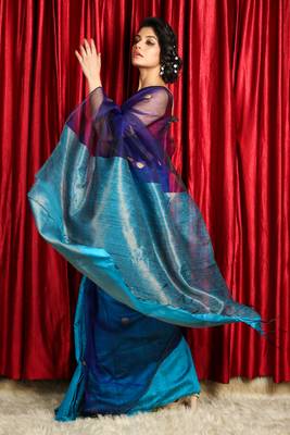 Sky blue  woven pure matka silk
 saree with blouse 2