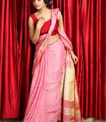  pink woven pure linen saree with blouse