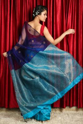 Sky blue  woven pure matka silk
 saree with blouse 3