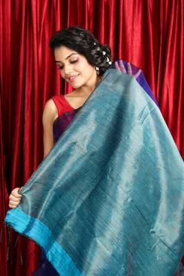 Sky blue  woven pure matka silk
 saree with blouse 4