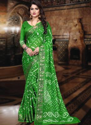 Green woven chiffon saree with blouse 1
