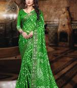 Green woven chiffon saree with blouse