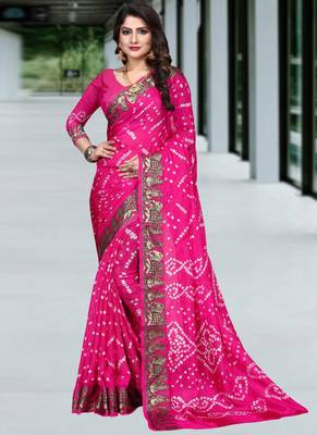 Rani pink woven chiffon saree with blouse 1