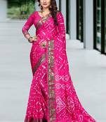 Rani pink woven chiffon saree with blouse