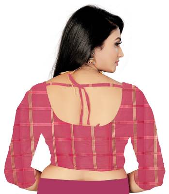 Pink woven banarasi silk saree with blouse 5