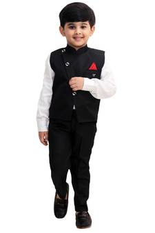Black plain cotton silk boys-suit