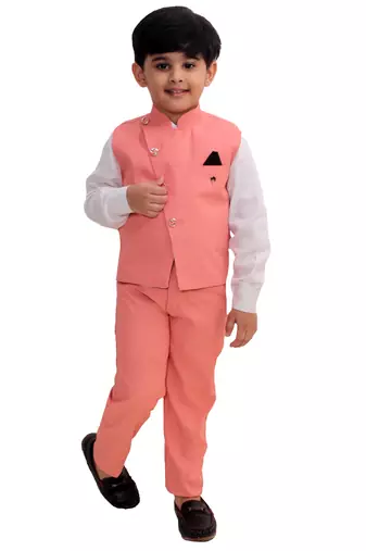 Pink plain cotton silk boys-suit