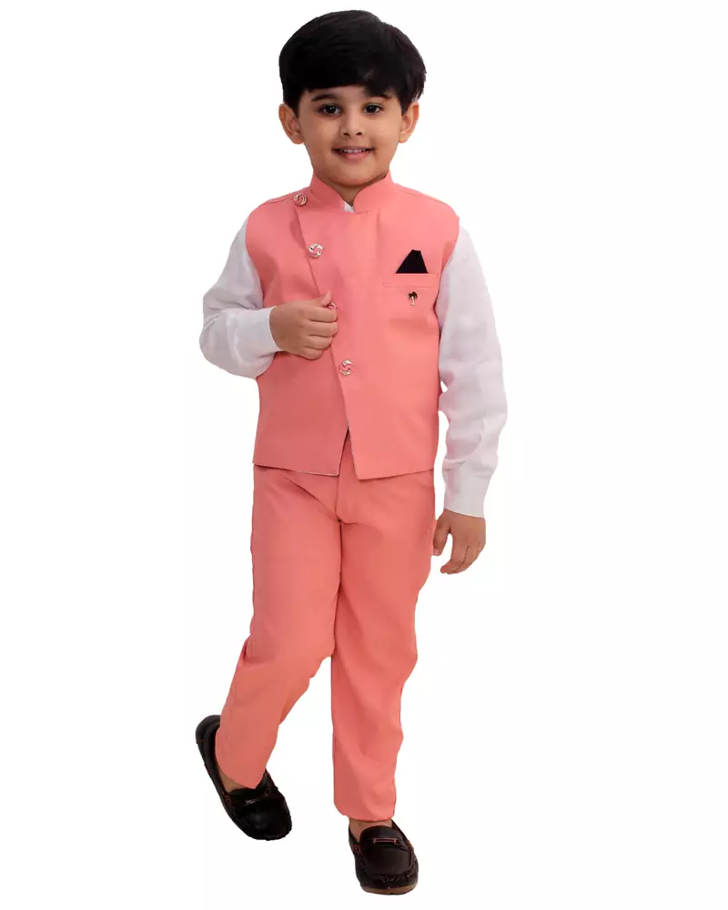 Pink plain cotton silk boys-suit