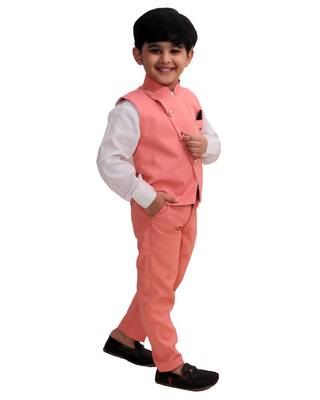 Pink plain cotton silk boys-suit 2