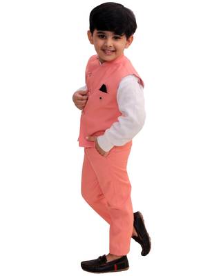 Pink plain cotton silk boys-suit 3