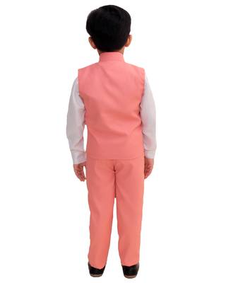 Pink plain cotton silk boys-suit 4