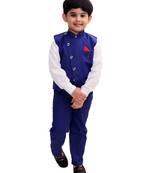 Blue plain cotton silk boys-suit