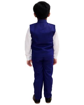 Blue plain cotton silk boys-suit 4