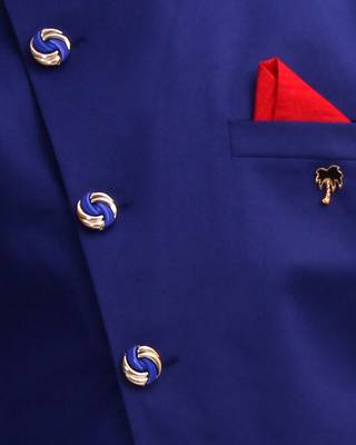 Blue plain cotton silk boys-suit 5