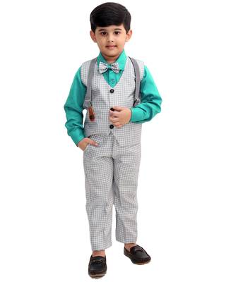 Green plain cotton silk boys-suit 1