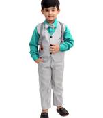 Green plain cotton silk boys-suit