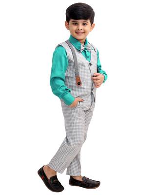 Green plain cotton silk boys-suit 2
