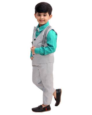 Green plain cotton silk boys-suit 3